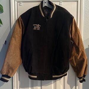 Vintage Varsity Chocolate Brown Tan 100% Leather Bomber Y2K 90s Men’s XL